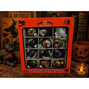 Christopher Radko Shiny Brite Halloween 12 Glass Ornaments 2013 6 Indent 6 Round